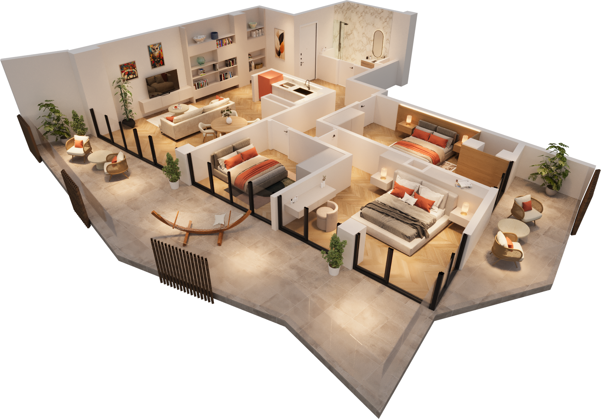 B-104 apartment 3D illustration